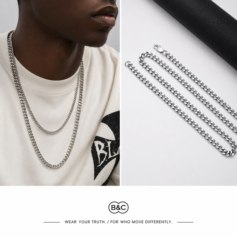 Men'S Accessories Chain - B&C シンプルチタンキューバンチェーン 3.5MM カラーステンレススチール メンズネックレス ファッションジュエリー