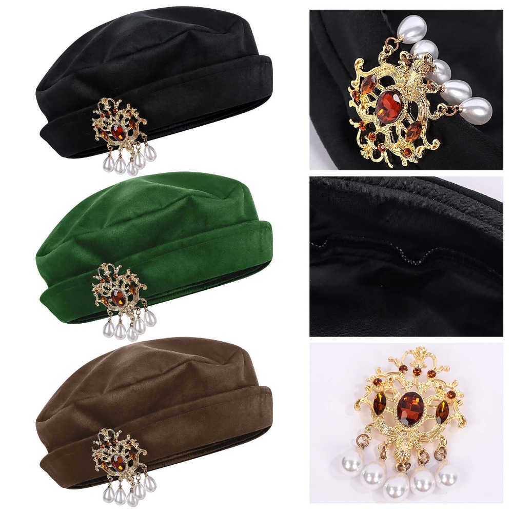 Medieval Men'S Accessories - 男性用中世チューダーベレー帽 ルネサンスチューダーフラットキャップ ヴィンテージ歴史コスチュームアクセサリー LARP コミコン ハロウィンパーティー用