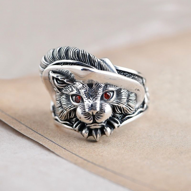 Men Accessories Silver - 男性と女性のための誇張された動物デザインのリング,ユニセックスのパーティージュエリー,レトロな猫,シルバー,誕生日プレゼント
