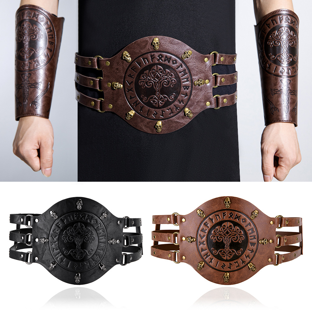 Medieval Men'S Accessories - 中世風幅広コルセットベルト、バイキング海賊騎士コスチューム、男性用PUレザーアクセサリー、ウエストベルト、LARP戦士用