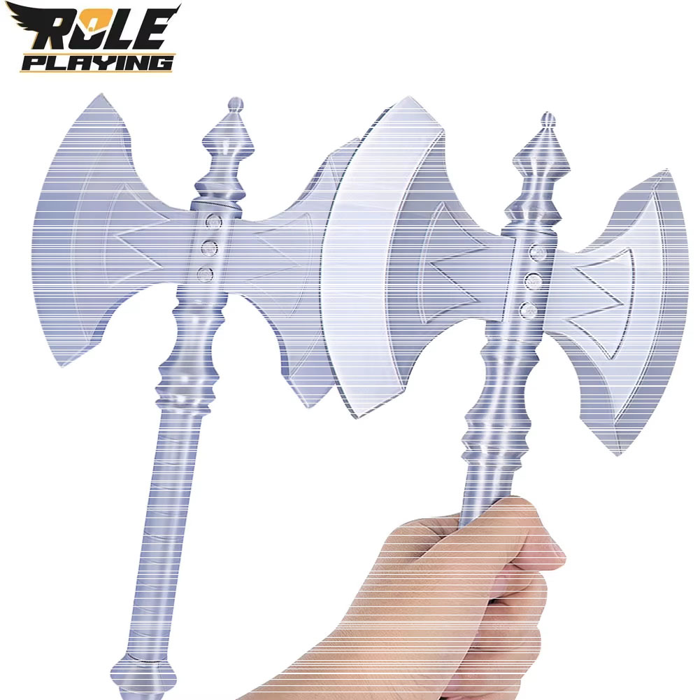 Men Accessories Silver - 斧のコスプレ、巨大な両刃斧の小道具、宇宙をテーマにしたコスチュームアクセサリー、男性用、銀色のプラスチック製武器、ハロウィーン用。