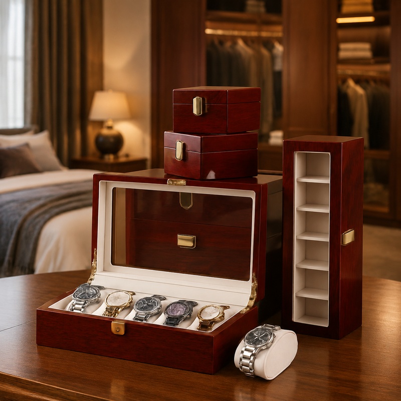 Men Accessories Organiser - 木製ジュエリー＆時計オーガナイザー、多段式収納ボックス、男女兼用、1～12個のコンパートメントから選択可能