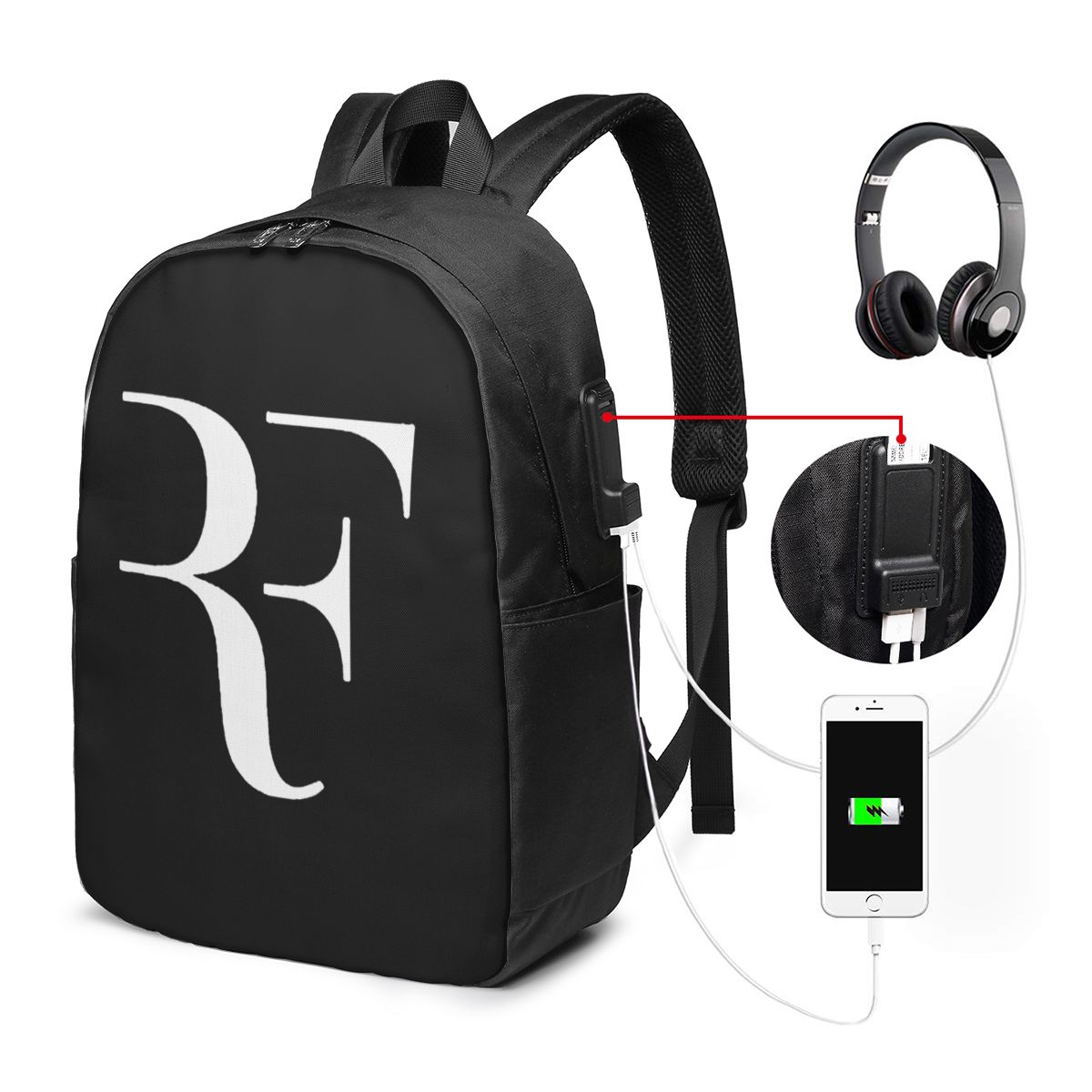 Men Accessories For Travel - ロジャー・フェデラー バックパック トラベルノートブックバッグ コンピューター 大学生 スクールバッグ