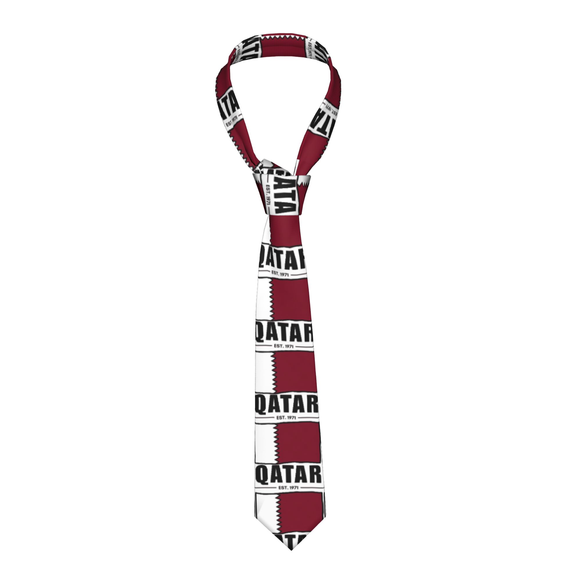 Men Accessories Qatar - カタール Est.1971 手描き国旗ネクタイ男性用結婚式パーティー品質襟ネクタイカスタムネクタイアクセサリー