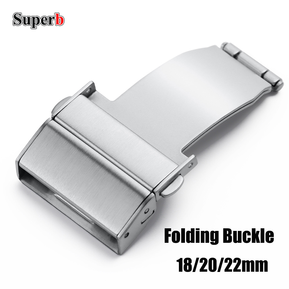 Men Accessories Silver - ステンレス鋼ダブルプレス自動時計バンドバックルシルバーブラッシュストラップクラスプ女性男性時計バンドアクセサリー