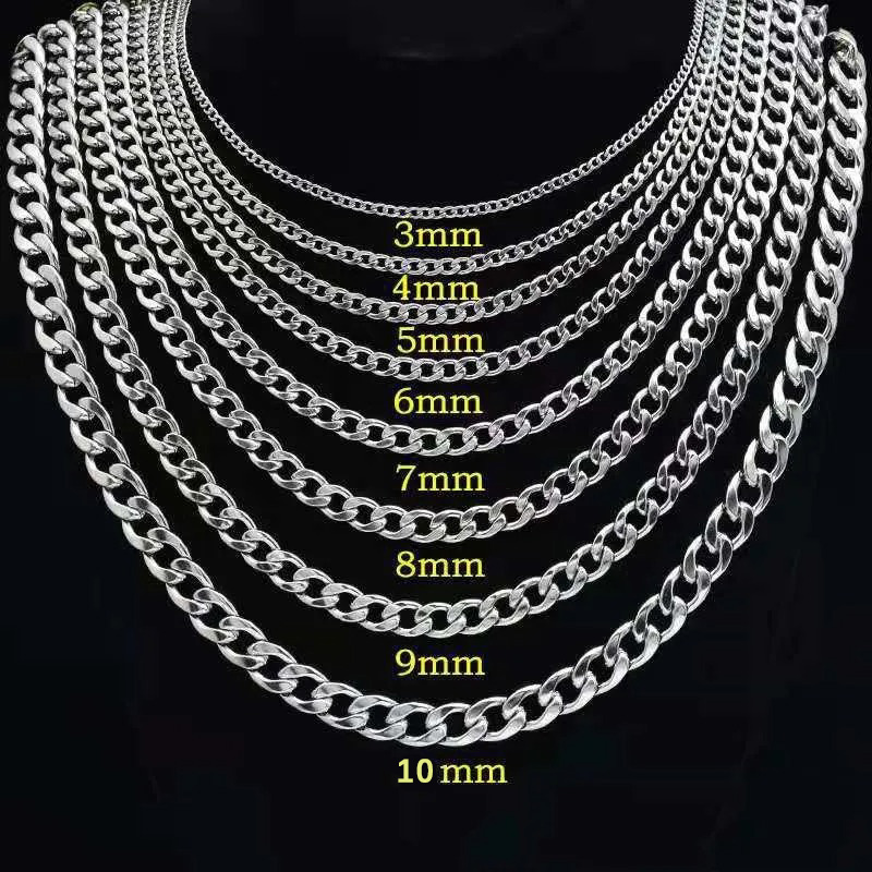 Men Accessories Silver - 925 スターリングシルバーメッキフラットキューバチェーンネックレス男性男性ネックジュエリーアクセサリー 4 ミリメートル/6 ミリメートル/8 ミリメートル/10