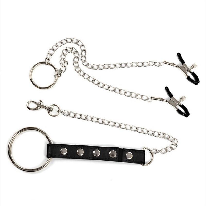 Men'S Vegan Accessories - セクシーなPUレザー製ペニスリング（男性用）、乳首クランプ、乳首クリップチェーン、ボンデージ、射精遅延、カップル向けセックストイ
