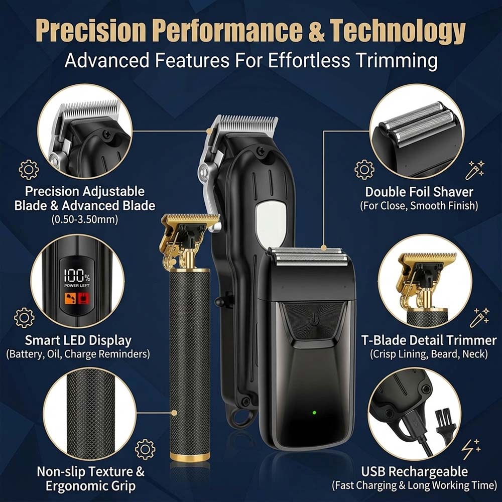 LCDディスプレイ付きプロ用バリカンセット、男性用充電式電動 - Men Accessories Guide のレビューと価格