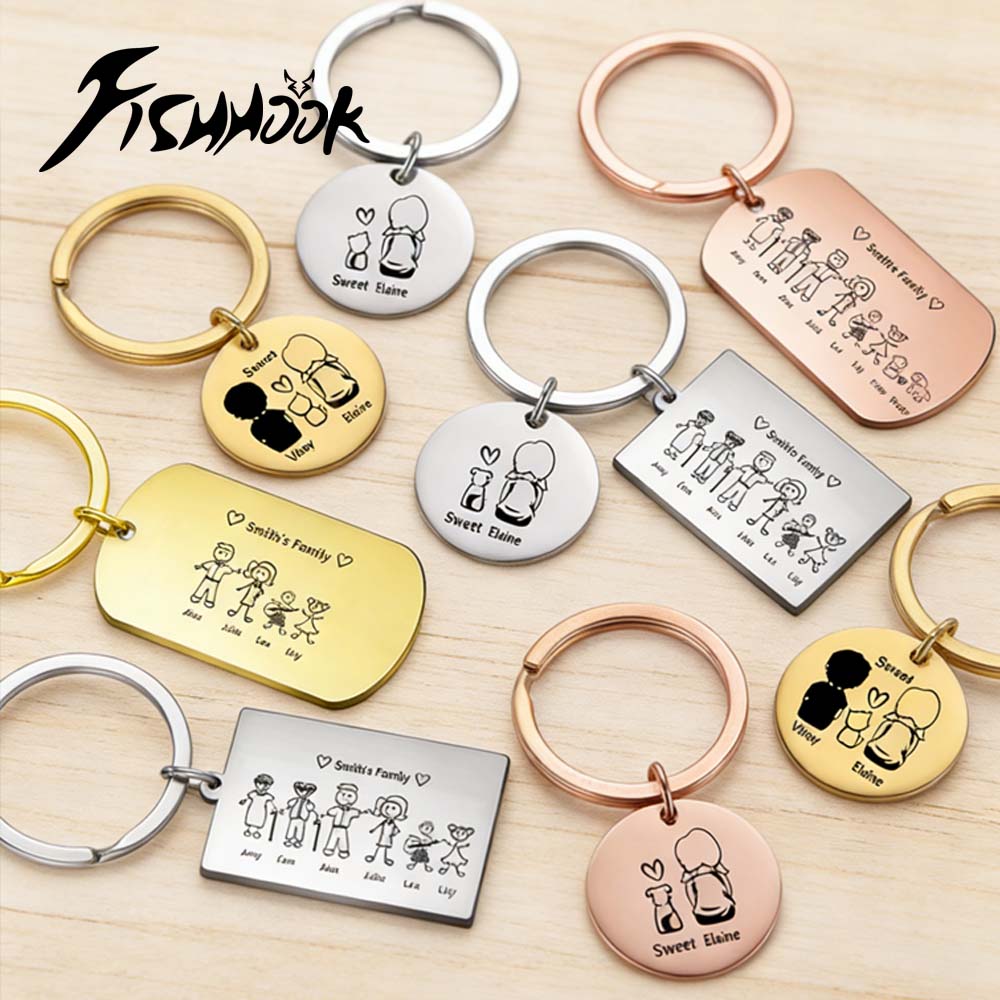 家族向けパーソナライズキーホルダー カスタムネームキーリング - Men Accessories Silver のレビューと価格