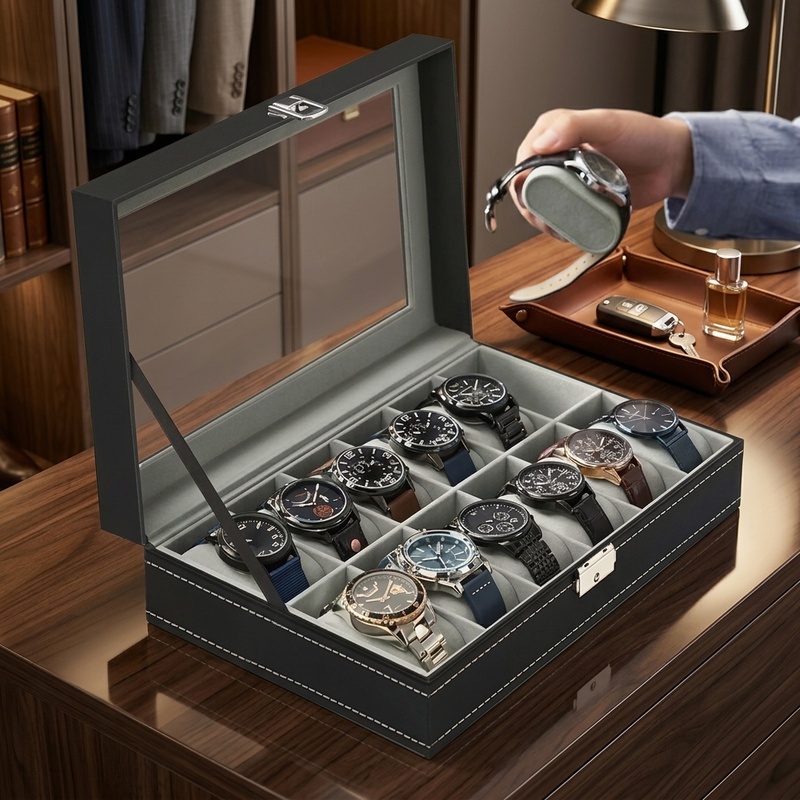 2/3/4/5/6/8/10/12個収納可能なPUレザー製腕 - Men Accessories Organiser のレビューと価格