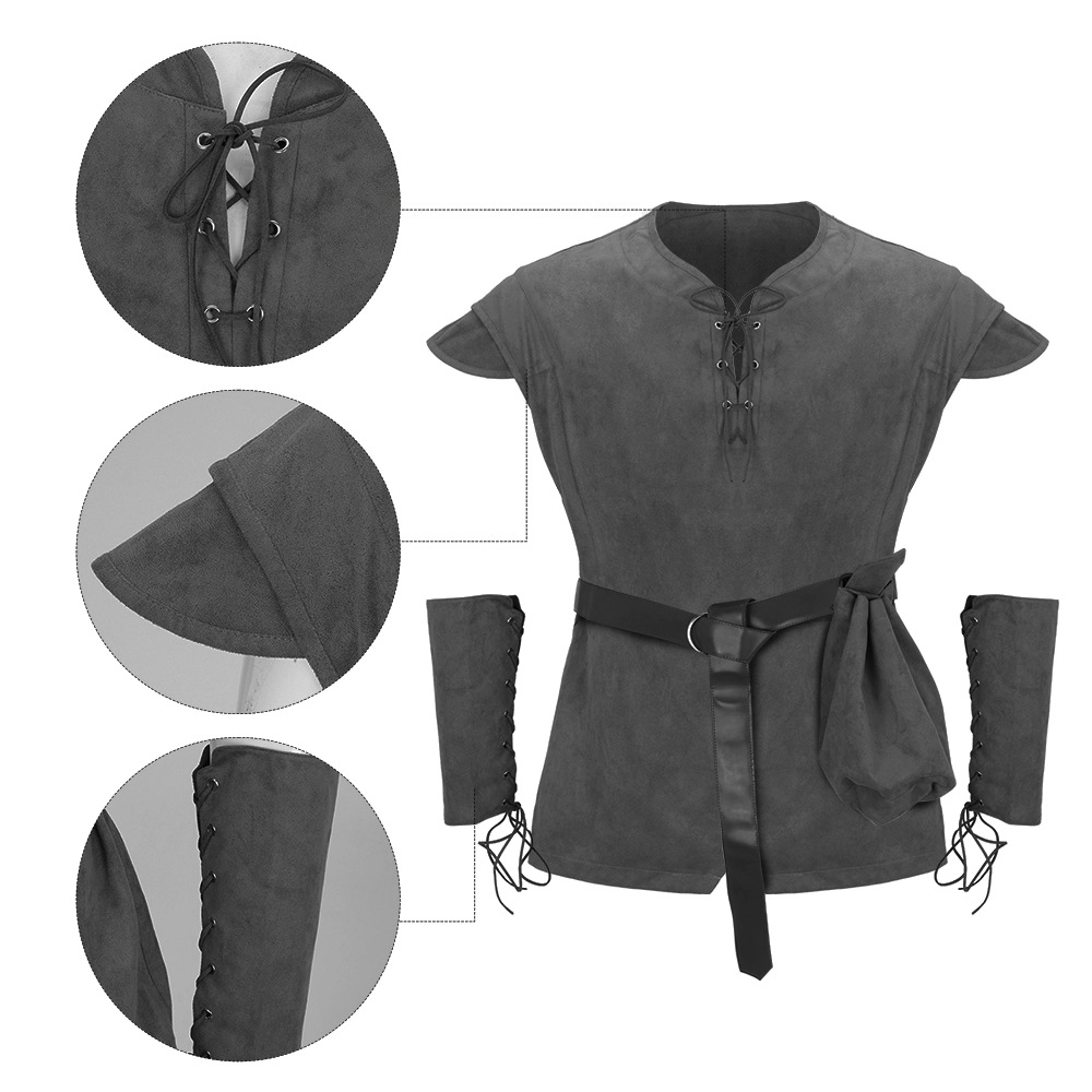 メンズ中世風レースアップチュニックシャツ ルネサンス バイキ - Medieval Men'S Accessories のレビューと価格