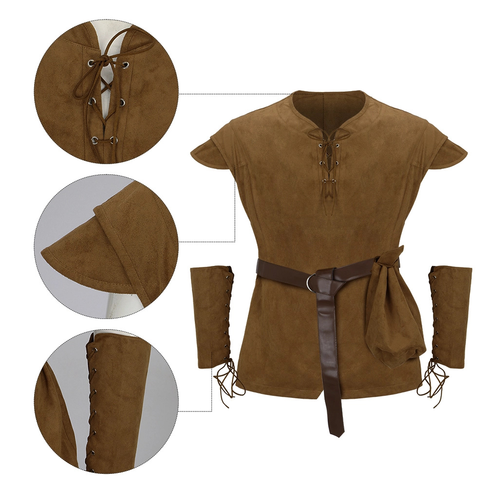 メンズ中世風レースアップチュニックシャツ ルネサンス バイキ - Medieval Men'S Accessories のレビューと価格