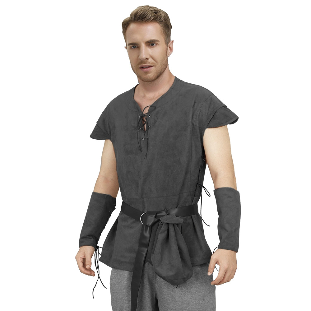 メンズ中世風レースアップチュニックシャツ ルネサンス バイキ - Medieval Men'S Accessories のレビューと価格