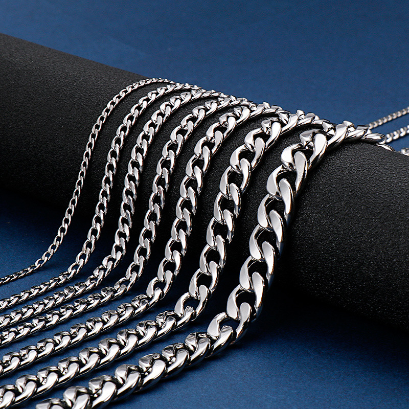 925 スターリングシルバーメッキフラットキューバチェーンネ - Men Accessories Silver のレビューと価格