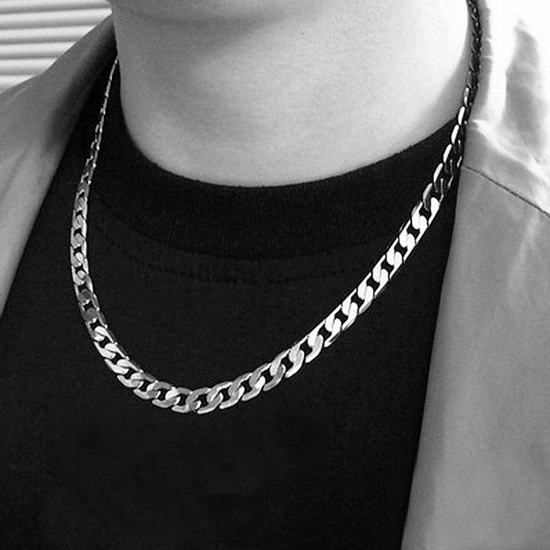 925 スターリングシルバーメッキフラットキューバチェーンネ - Men Accessories Silver のレビューと価格