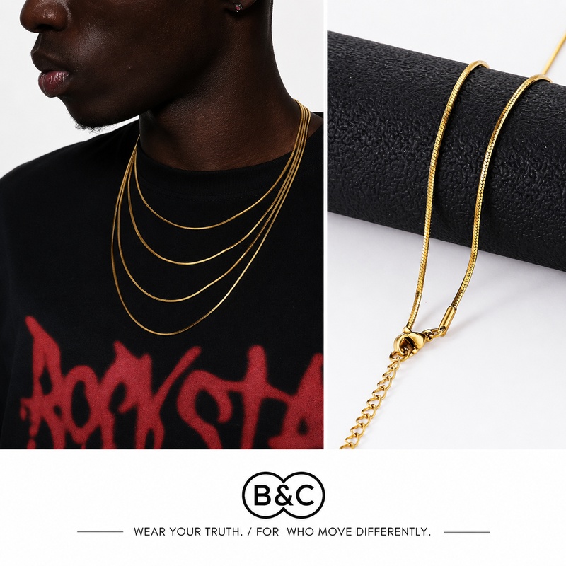 B&C 1.2mm ゴールドカラー ステンレススチール メン - Men'S Accessories Chain のレビューと価格