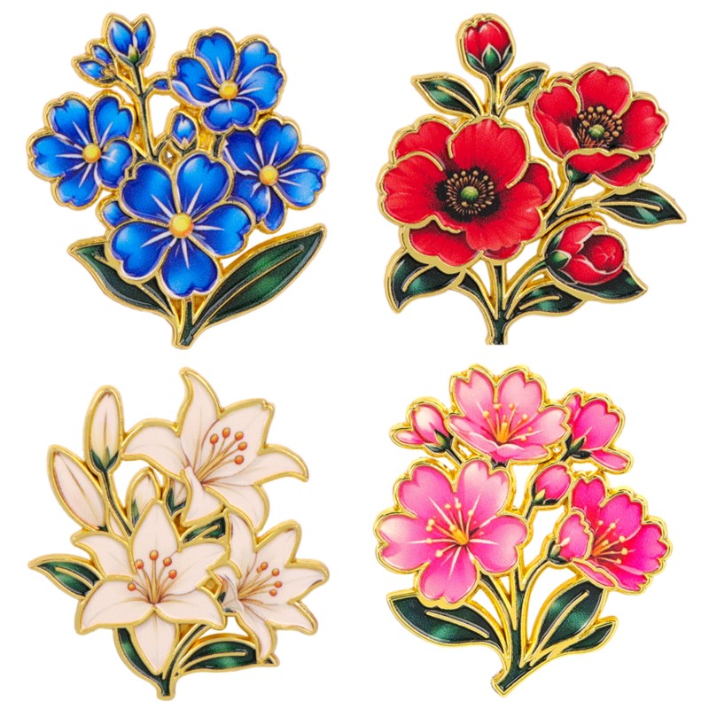 かわいいヴィンテージカラフルな花柄エナメルピンユリチェリーポ - Lapel Pin Enamel のレビューと価格